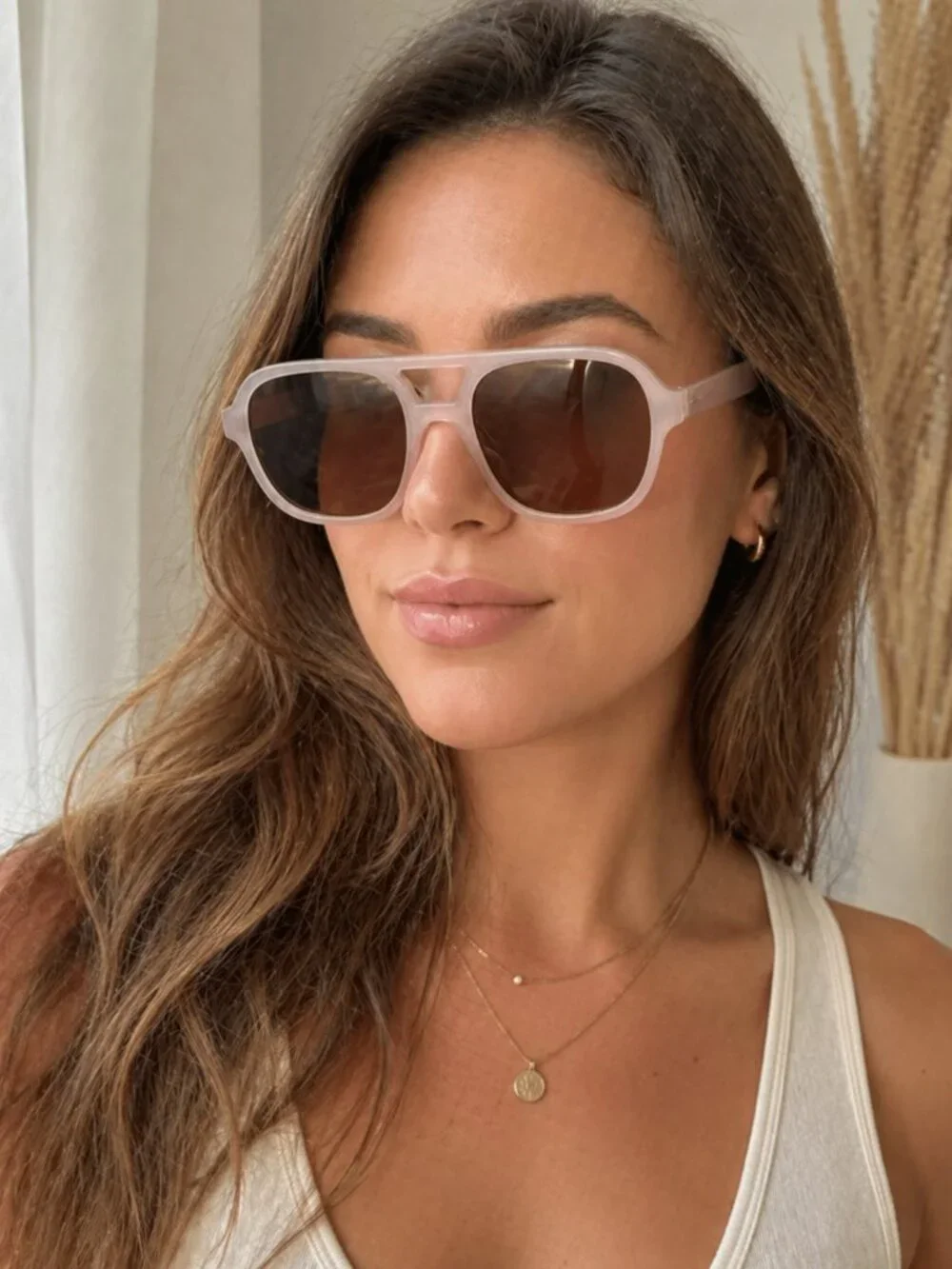 AIRE Whirlpool Sunglasses Blush Pink Frame Brown Lenses